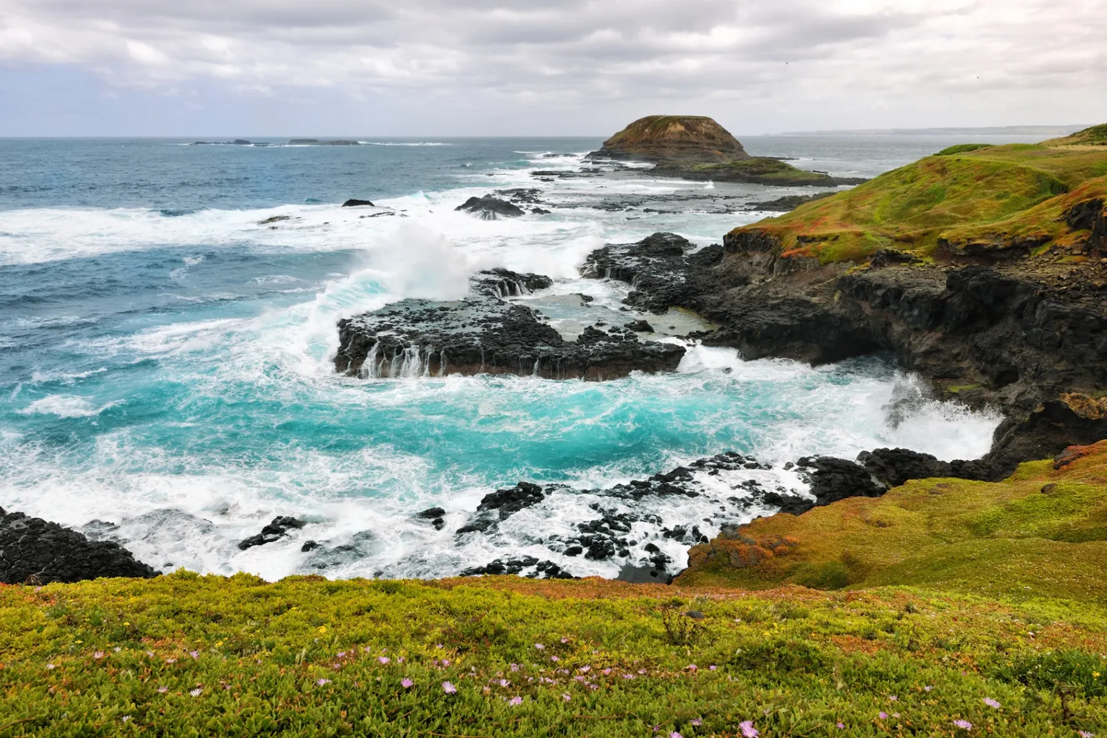 Boardwalk and coastline at The Nobbies on Phillip Island.